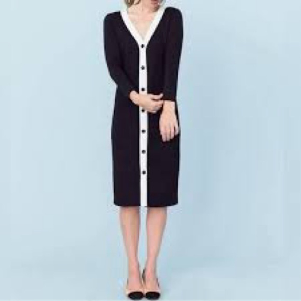 Sonnet James Waffle Fabric Black and White Button-Down Dress, Classic,Size Small
